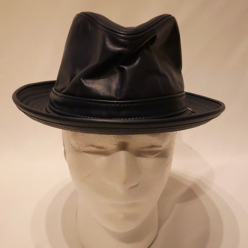 Men's Navy Blue Leather Fedora hat